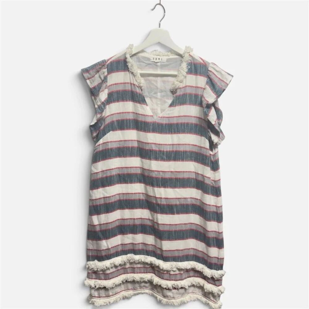 THML Women's Small Red, White, & Blue Striped Fringe Dress / Tunic